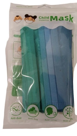 Μάσκα Παιδική 3ply 3color Non-Woven Γαλάζιο-Πράσινο, 10τεμάχια