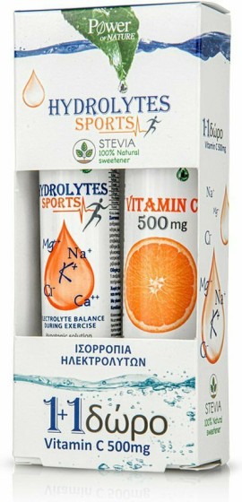 Power Health Hydrolytes Sports with Stevia & Vitamin C 500mg 20 + 20 Αναβράζοντα Δισκία